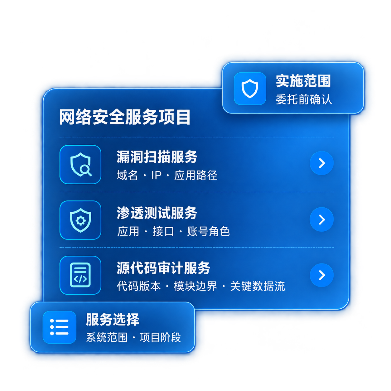 网络安全服务项目：漏洞扫描、渗透测试、源代码审计及委托范围说明
